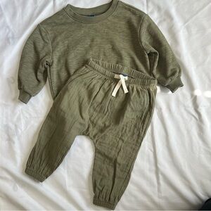 Old Navy Olive Green Kids Matching Pant Set Size 12-18 Months